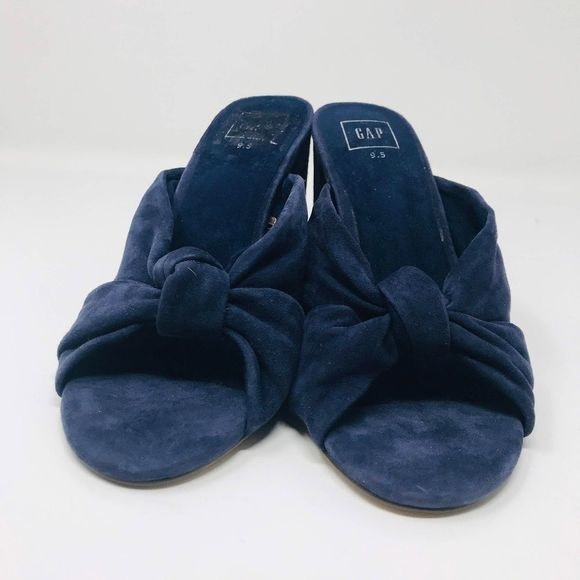 GAP Blue Suede Peep Toe Knotted Mules - Picture 4 of 6
